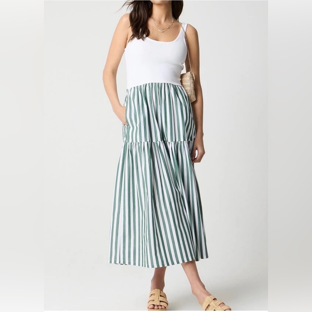 J Crew Mixy Striped Tiered Knit Midi Maxi Dress Beach Resort
